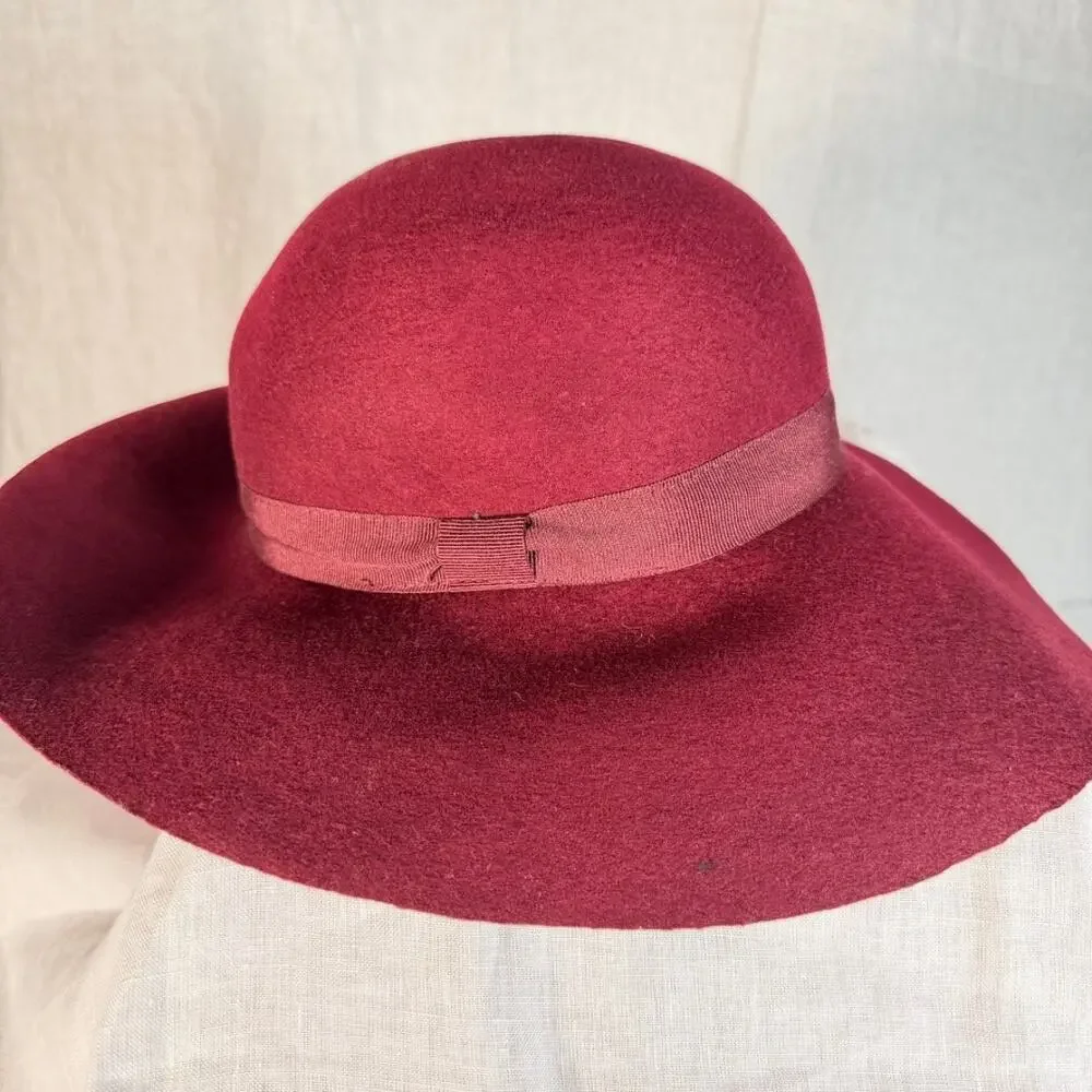 Aqua Bloomingdales Maroon Wool Wide Brim Hat Made in Italy